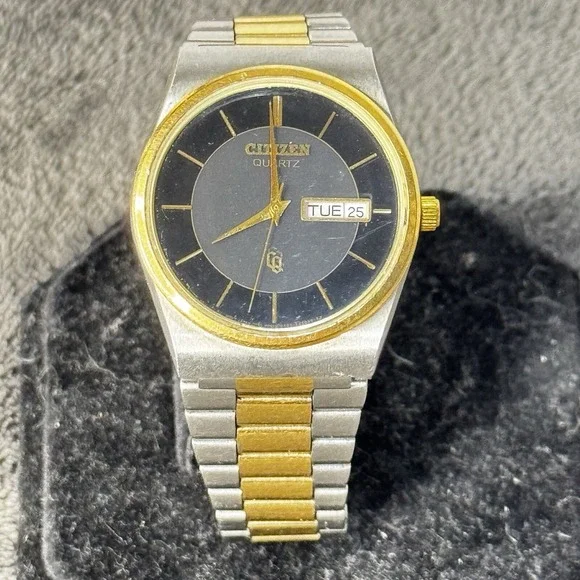 Citizen CQ Quartz Watch Men 6101-T15588 Two-Toned Black Dial Day/Date 7 1/4" - Picture 3 of 11